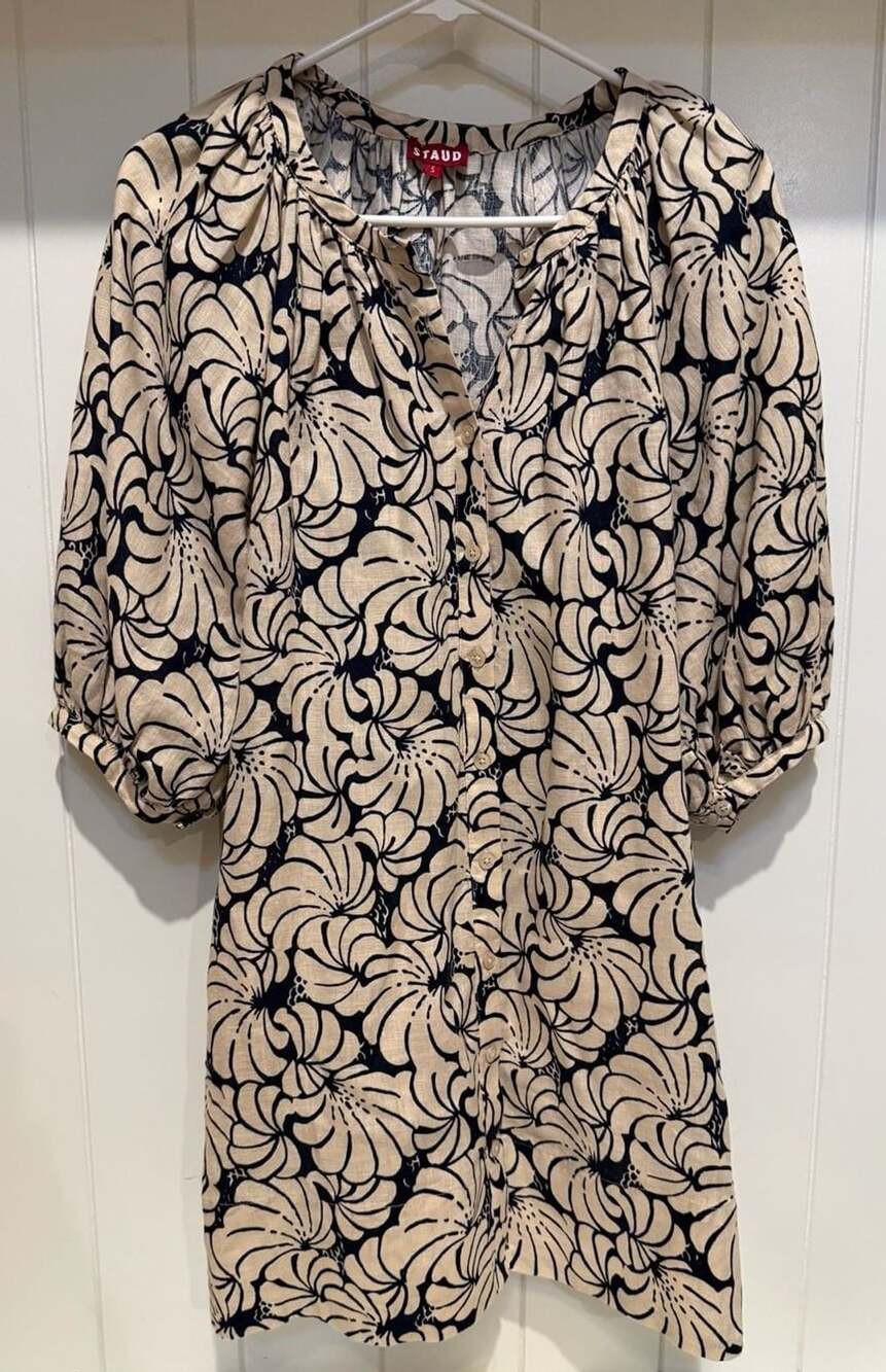 STAUD Linen Floral Print Dress